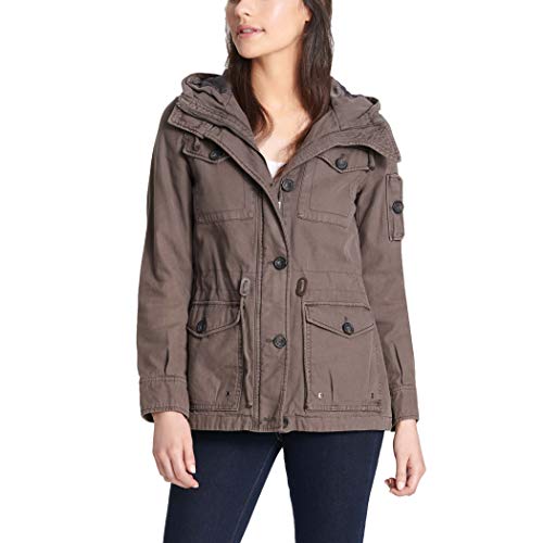 Levi's Women's Cotton Four Pocket Hooded Field Jacket, grey, Large