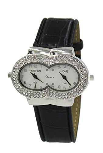 Xanadu Women's Crystal-Accented Dual Time Zone Watch with Leather Band...
