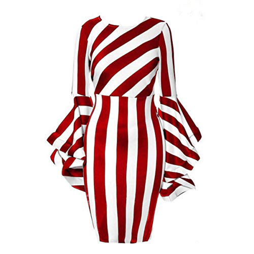 Women Crew Neck White Striped Middle Waist Short Party Club Dresses Red 4XL