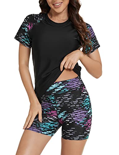 Bonneuitbebe Women's Two Piece Rash Guard Short Sleeve UPF 50+ Swim Shirt...