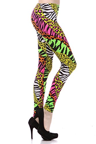 Multi Color Animal Print Bright Leggings 1980s Pants Zebra Cheetah Costume...
