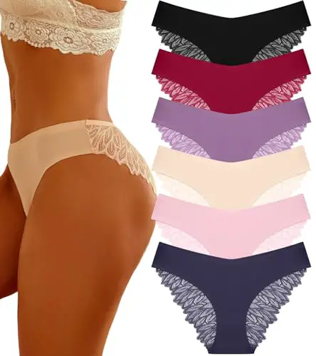 FINETOO 6 Pack Sexy Underwear for Women Silky Seamless No Show Panties...