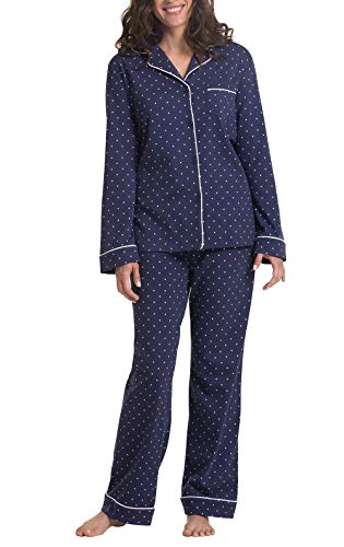 PajamaGram Pajama Set for Women - Cotton Jersey Pajamas Women, Navy, XS,...