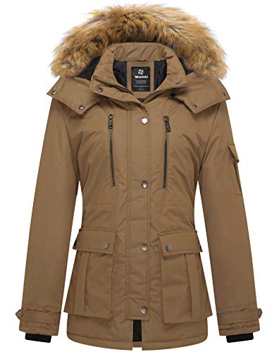 wantdo Women's Puffy Thickened Parka Coat with Removable Fur Hood (Khaki,...