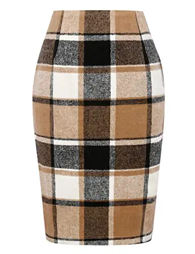 Plus Size Skirts Plaid Pencil Skirts for Women Fall Winter High Waisted...
