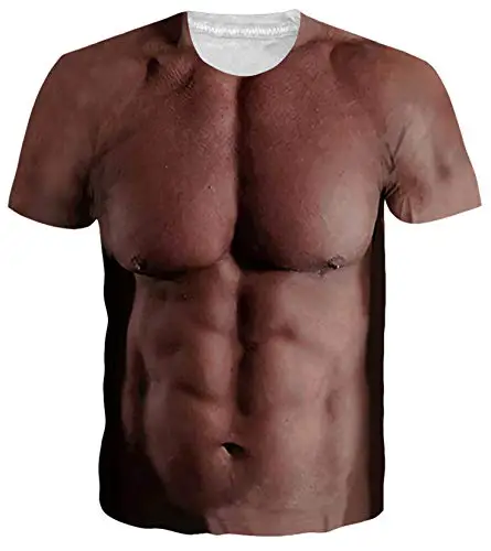RAISEVERN Mens Womens Top Tee Lightweight 3D Realistic Sexy Muscle Bare...