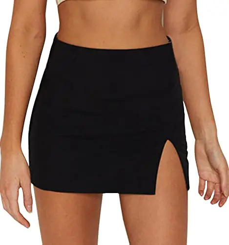 Wrotorea Womens Black Mini Skirt High Waist High Slit Sexy Bodycon Mini...
