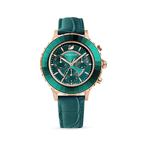 SWAROVSKI Octea Lux Chrono Rose Gold Quartz Watch with Leather Strap, Green...