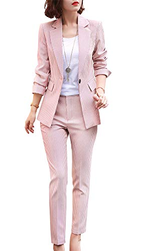 Women's Two Piece Plaid Open Front Long Sleeve Blazer and Elastic Waist...