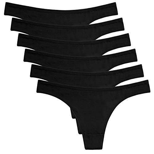 ANZERMIX Women's Breathable Cotton Thong Panties Pack of 6 (Black-6PK,...