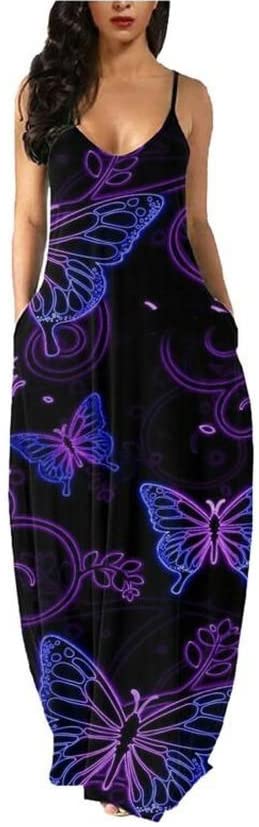 Women Summer Maxi Dresses Sundress Casual Plus Size Loose Butterfly Printed...