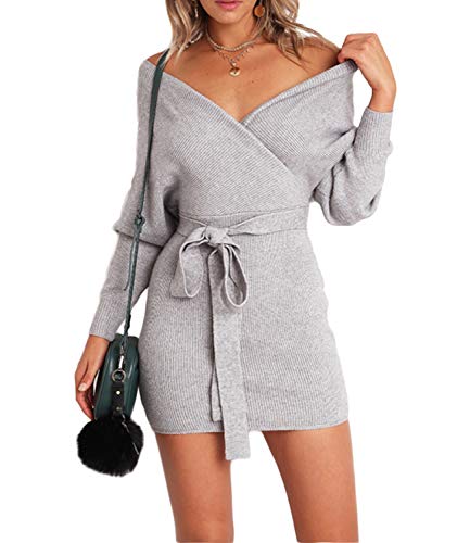 Mansy Women's Sexy Cocktail Batwing Long Sleeve Backless Mock Wrap Knit...