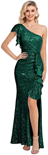 Women's Elegant Sequin One Shoulder Formal Dress Bodycon Mermaid Evening...