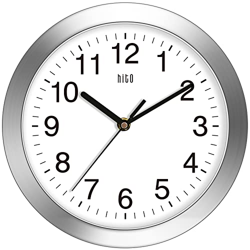 HITO 10 Inch Silent Wall Clock Battery Operated Non Ticking Glass Cover...