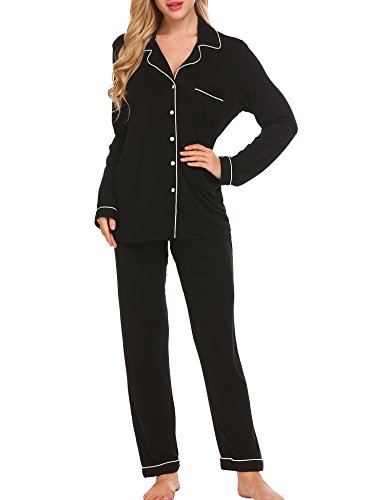 Ekouaer Women's Sleepwear Plus Size Lingerie Pajamas Black Pjs Comfy Long...