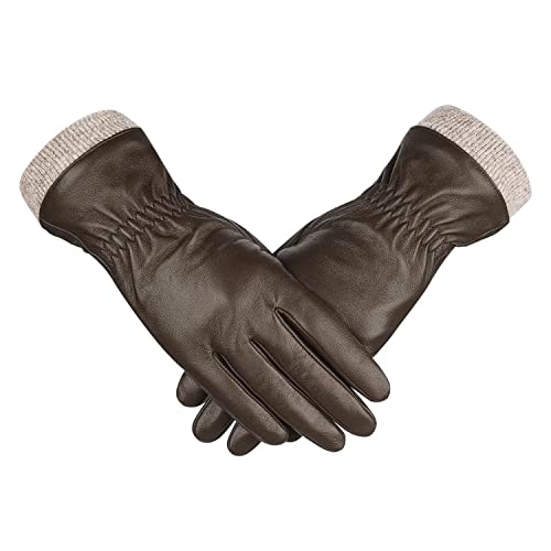 Alepo Genuine Sheepskin Leather Gloves for Women, Winter Warm Touchscreen...