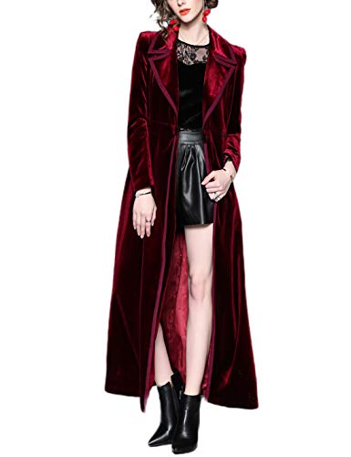 Omoone Women's Slim Notch Lapel Maxi Long Vintage Velvet Trench Coat...