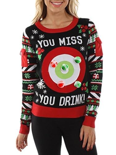 Tipsy Elves Women's Drinking Game Ugly Christmas Sweater: Large