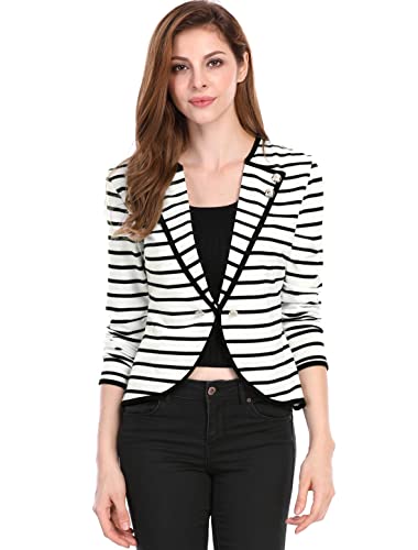 Allegra K Women's Notched Lapel Casual Work Office Striped Blazer X-Small...