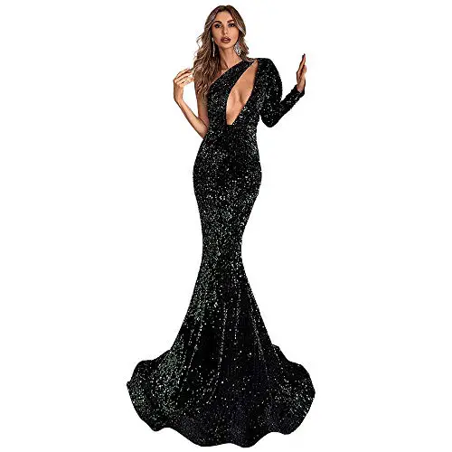 Miss ord Women's One Shoulder Off Cutout Formal Sequin Prom Dress...