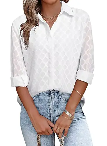 FARYSAYS Womens Blouses & Button-Down Shirts for Work Long Sleeve V Neck...