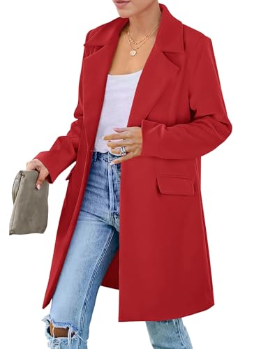 PRETTYGARDEN 2023 Fall Long Blazer Jackets for Women Long Sleeve Lapel...