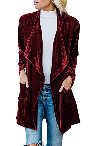 futurino Women's Solid Long Sleeve Velvet Jacket Open Front Cardigan Coat...