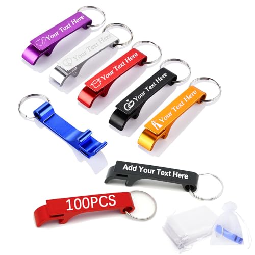 100pcs Personalized Custom Bottle Opener Keychain Engraved Logo/Text Bulk...