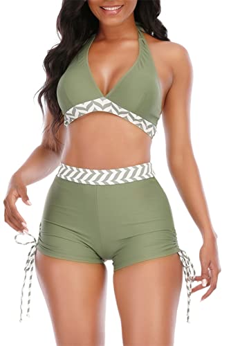 Adisputent Womens High Waisted Bikini with Boy Shorts Retro Two Piece...