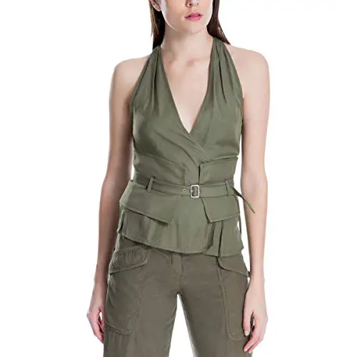 Belted Surplice Top Womens Utility Military Wrap