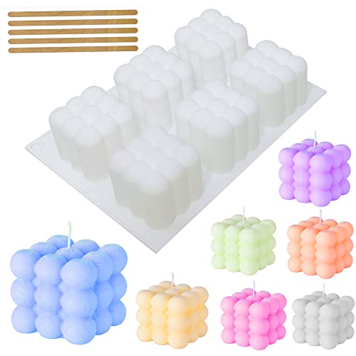 6 Cavity Bubble Candle Mold, Very Cute Silicone Mold with 3 Meter Wick Roll...