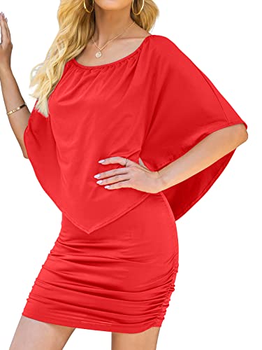 Yincro Women Off The Shoulder Ruffle Bodycon Club Party Mini Dress (Red,...