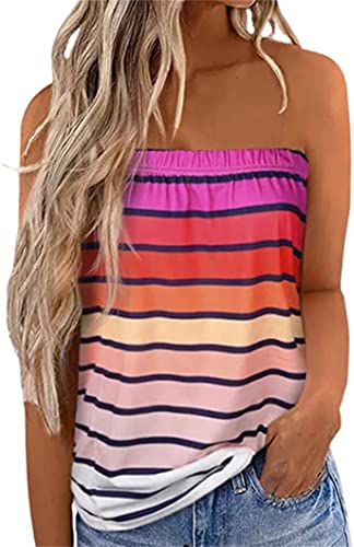 CERYIWER Women Striped Strapless Bandeau Tank Tube Tops Summer Backless...