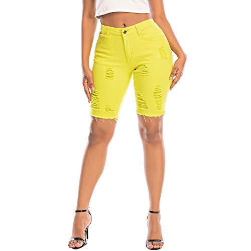 THUNDER STAR Womens Denim Bermuda Shorts,Mid Rise Short Jeans,Frayed Raw...