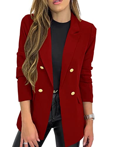 Hdieso Women's Solid Color Casual Long Sleeve Lapel Button Blazer Jacket...