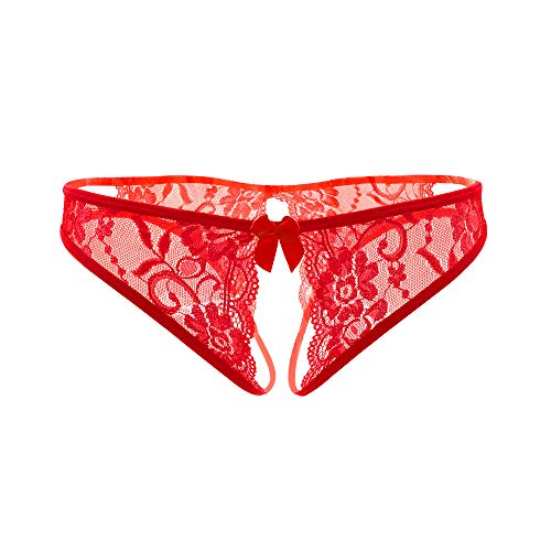 SLITHICE Women Sexy Floral Lace Briefs with Cute Bow Center (Red, M)