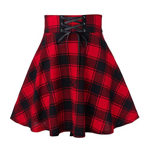 Red Plaid Skirts for Women Emo Clothes Christmas Outfits Cute School Girl...