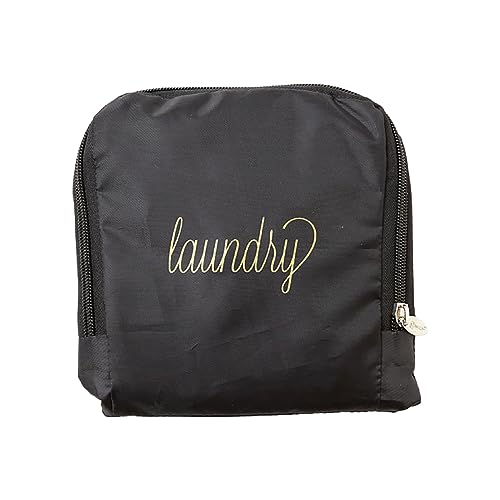 Miamica Soft Travel Laundry Bag with Zipper and Drawstring, Black & Gold,...