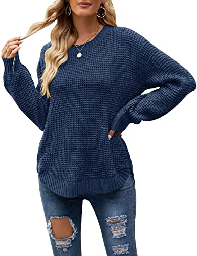 MEROKEETY Women's 2023 Fall Crew Neck Lantern Sleeve Pullover Sweater Solid...