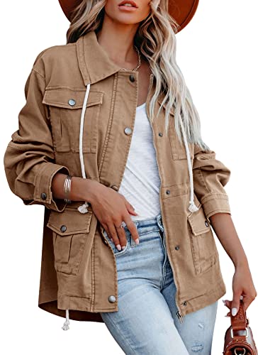 Ebifin Women's Military Anorak Jacket Zip Up Snap Buttons Lightweight...