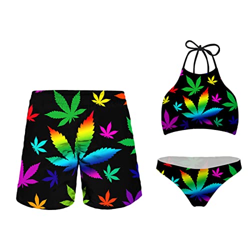 TWIKVASTA Multicolor Weed Pot Marijuana Leaf Matching Swimsuit for Couples...