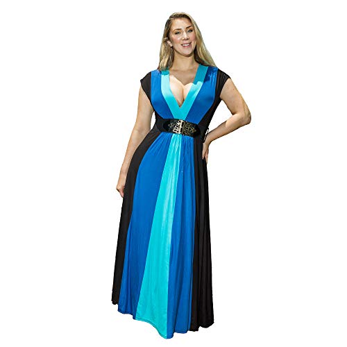 Funfash Elegant Short Sleeve Maxi Dress for Plus Size Women with Blue Black...