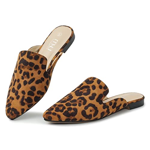 MUSSHOE Mules for Women Flats Comfortable Pointed Toe Women Mules,Leopard...