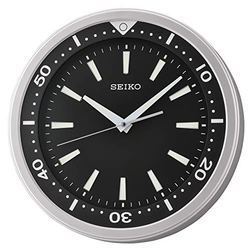 Seiko 14 Inch Watch Face Inch Wall Clock, Black & Silver Tone with Quiet...