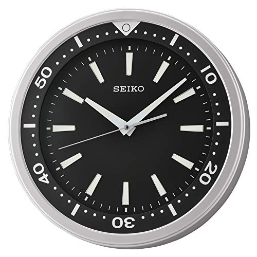 Seiko 14 Inch Watch Face Inch Wall Clock, Black & Silver Tone with Quiet...