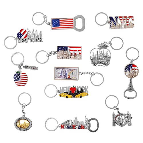 12 Pack NYC Silver Souvenir Collection New York Metal Keychain Ring Bundle...