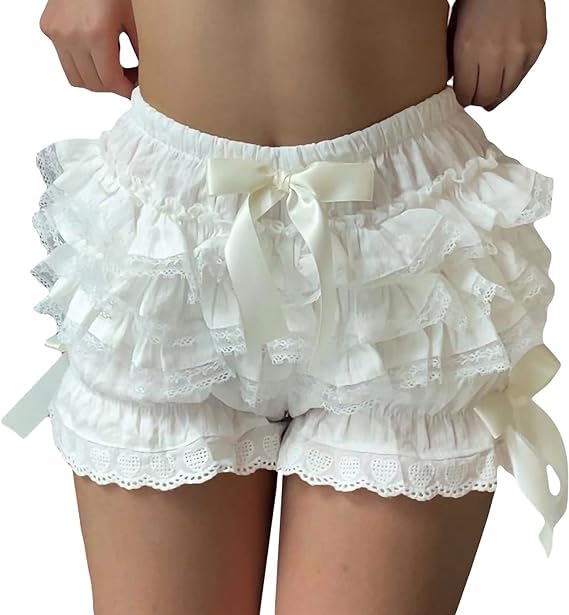 Y2k Women Lolita Bloomers Ruffle Lace Trim Pumpkin Pants Sexy Layered...