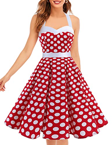 DRESSTELLS Women 1950s Vintage Polka Dot Dress, Cocktail Holiday Party...