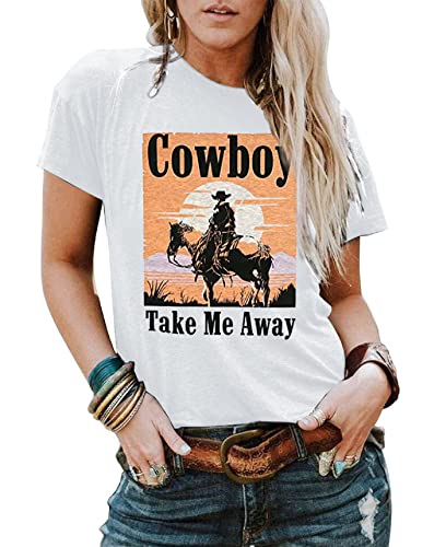 Cowboy Take Me Away Shirts for Women Western Vintage Graphic T-Shirt Casual...