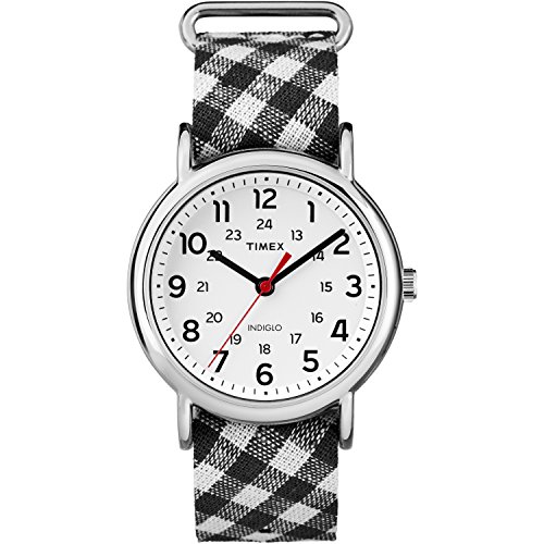 Timex Women's TW2R24300 Weekender Black Gingham Nylon Slip-Thru Strap Watch